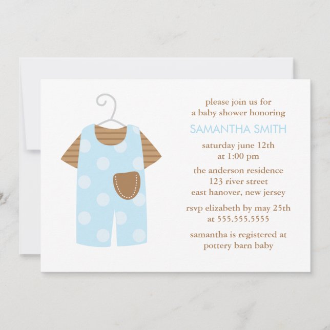 Blue Baby Boy Outfit Baby Shower Invitation (Front)