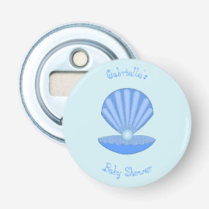 Blue Baby Boy Oyster shell and Pearl Baby Shower Bottle Opener