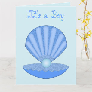 Blue Baby Boy Oyster shell and Pearl Custom Card
