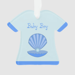 Blue Baby Boy Oyster shell and Pearl Custom Ornament