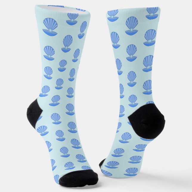 Blue Baby Boy Oyster shell and Pearl Patterned Socks (Angled)