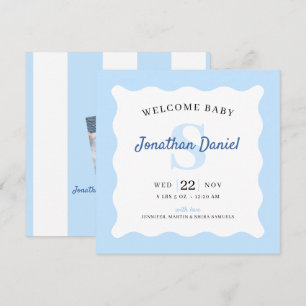 Blue Baby Boy Photo Birth Announcement