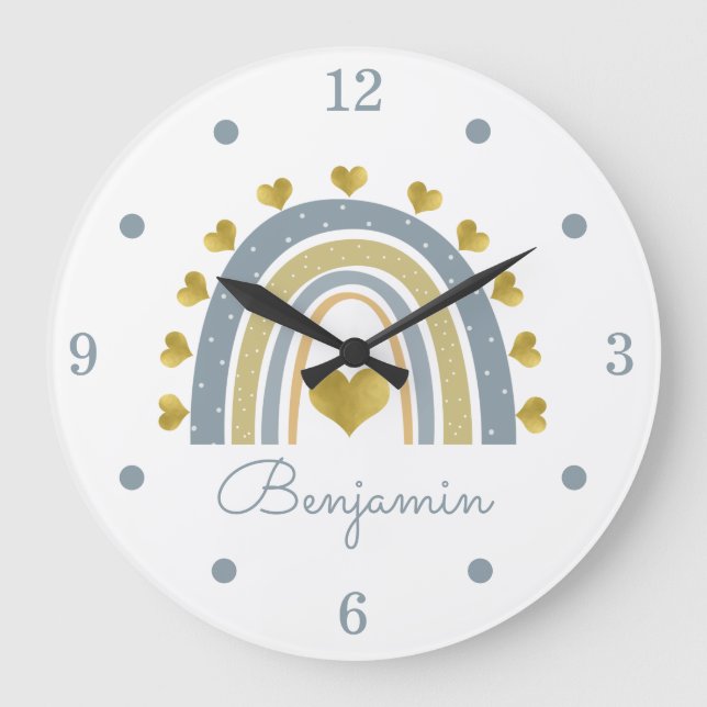 Blue Baby Boy Rainbow Nursery Acrylic Wall Clock (Front)
