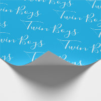 Blue Baby Boy Script Twin Boys Wrapping Paper