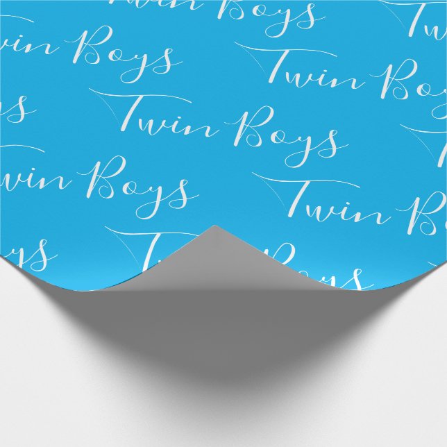 Blue Baby Boy Script Twin Boys Wrapping Paper (Corner)