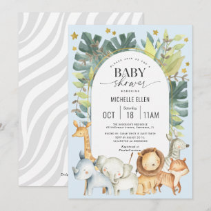 Blue Baby boy shower Jungle animals themed Invitation