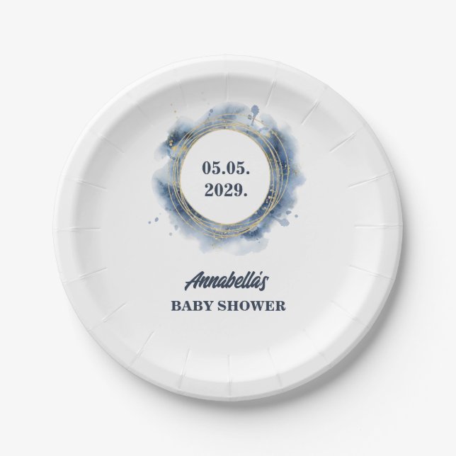 Blue Baby Boy Shower  Paper Plate (Front)