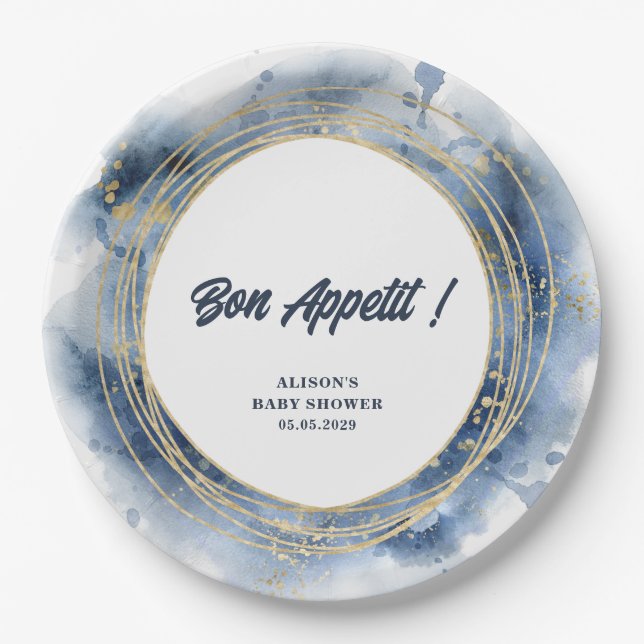 Blue Baby Boy Shower Round Paper Plate (Front)