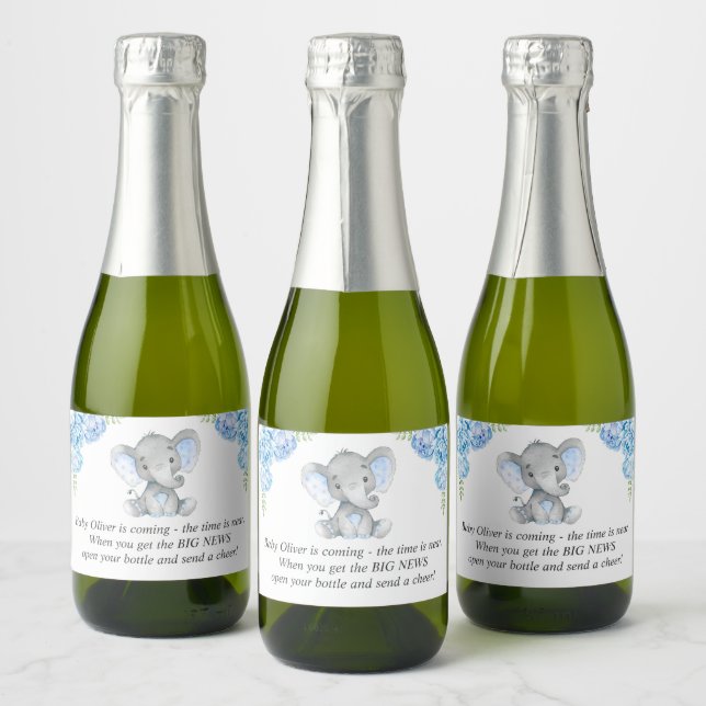 Blue Baby Boy Shower Sprinkle Customized Mini Wine Sparkling Wine Label (Bottles)