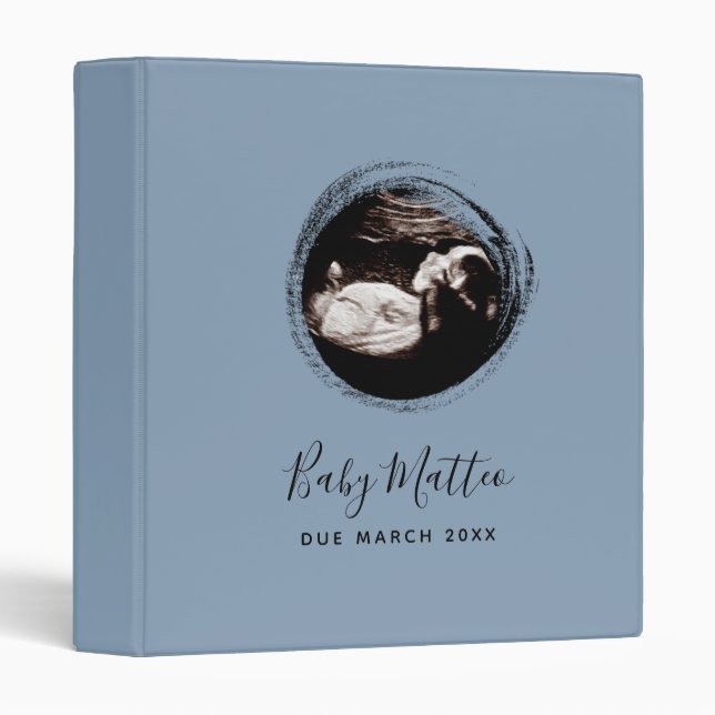 Blue Baby Boy Sonogram Ultrasound Pregnancy Book  Binder (Front/Spine)