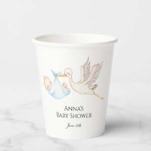 Blue Baby Boy Stork Baby Shower  Paper Cups