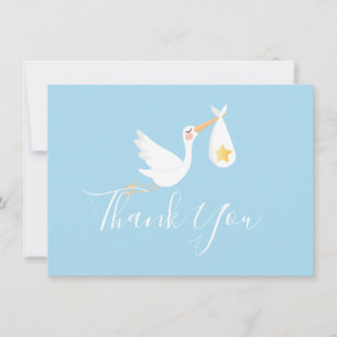 Blue Baby Boy Stork Gold Star Script Merci
