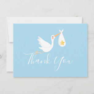 Blue Baby Boy Stork Gold Star Script Thank You