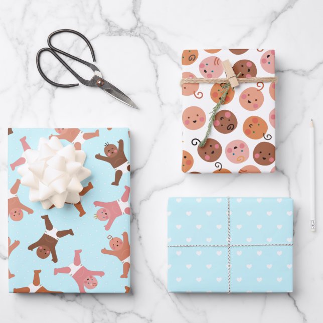 Blue Baby Boy Wrapping Paper Flat Sheet Set of 3 (Front)