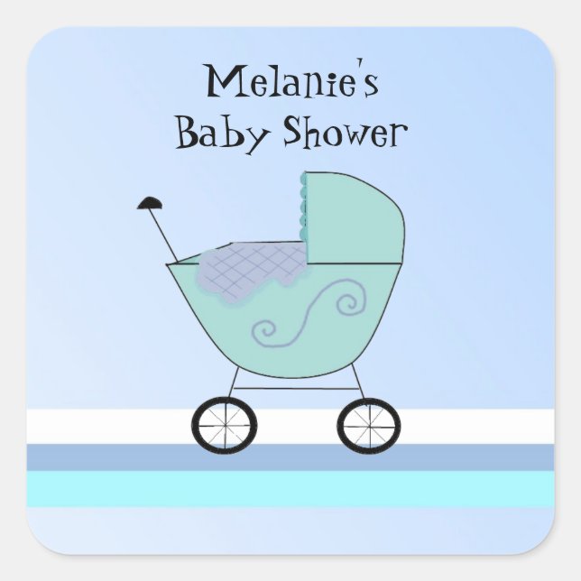 Blue Baby Buggy Baby Shower Sticker (Front)