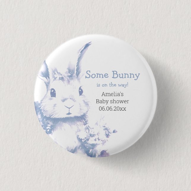 Blue Baby Bunny Baby Shower  1 Inch Round Button (Front)