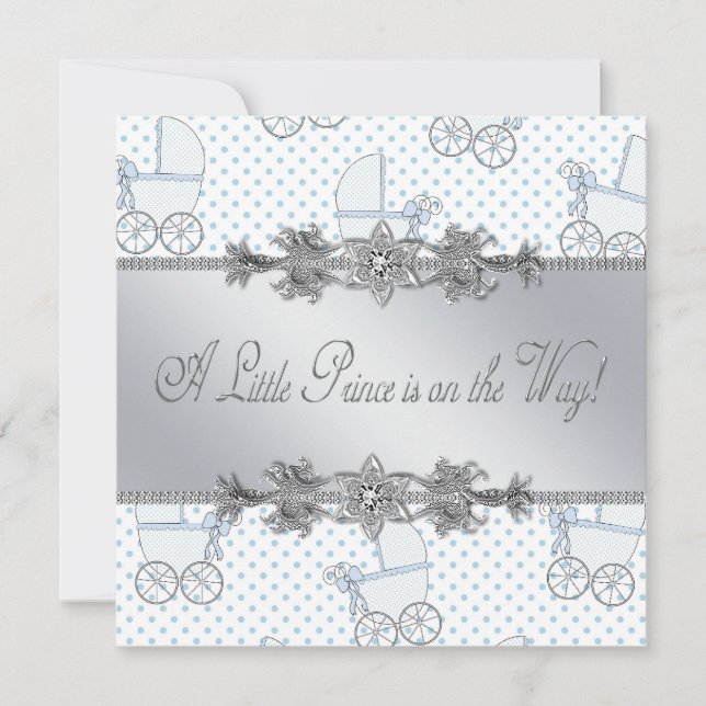 Blue Baby Carriage Baby Boy Prince Shower Invitation (Front)