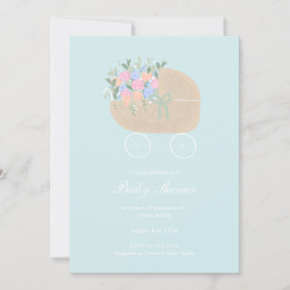 Blue Baby Carriage Baby Shower Invitation