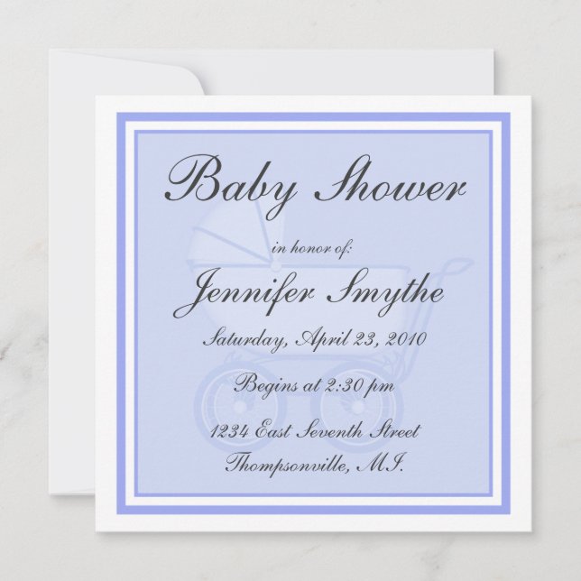 Blue Baby Carriage Baby Shower Invitation (Front)