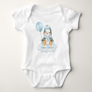 Blue Baby Cartoon Penguin And Cloud Personalized Bodysuit