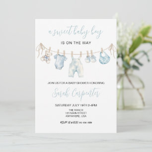 Blue Baby Clothes  Boy Baby shower Invitation