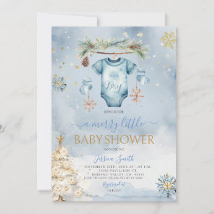Blue Baby Clothes Winter It's A Boy Baby Shower Invitation