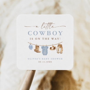 Blue Baby Clothesline Little Cowboy Baby Shower Square Sticker