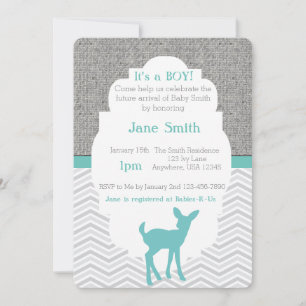 Blue Baby Deer Burlap Chevron Baby Shower Invite