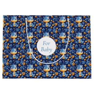 Blue Baby Dinosaur Yellow & Blue Flowers Large Gift Bag