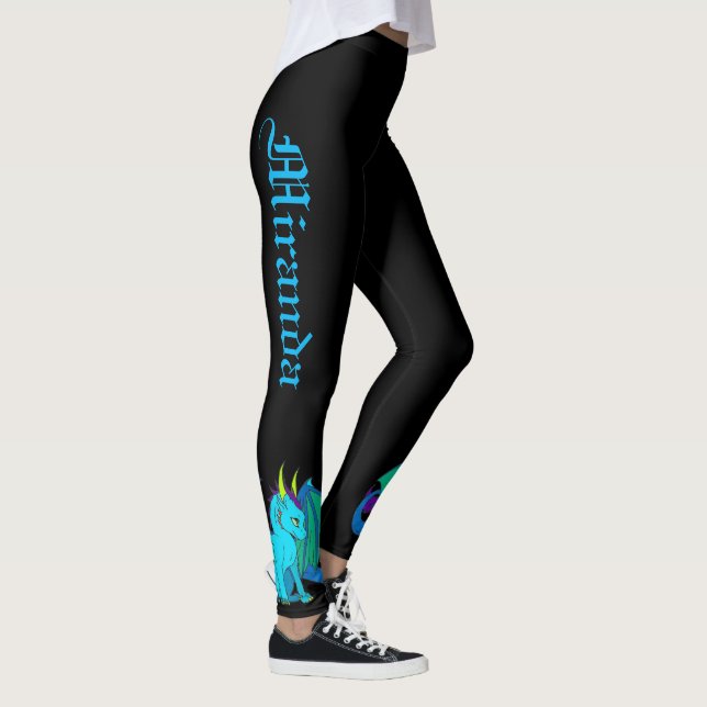 Blue Baby Dragon Black Your Name in Gothic Text Leggings (Right)