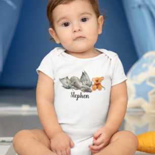 Blue Baby Dragon with Teddy Bear Bodysuit