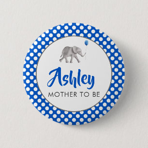 Blue Baby Elephant Baby Shower Name Tag Pin