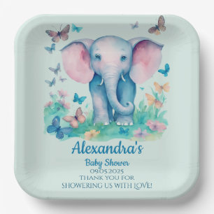Blue Baby Elephant Baby Shower  Paper Plate