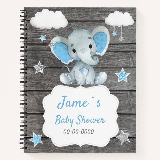 Blue Baby Elephant  Book Baby Shower Rustic (Front)