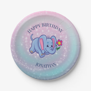 Blue Baby Elephant Paper Plate