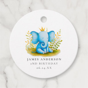 Blue Baby Elephant wearing a Crown Baby Shower  Favour Tags