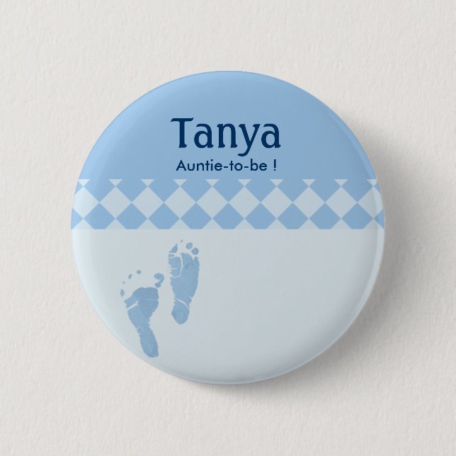Blue Baby Feet Baby Shower Name Tag Button (Front)