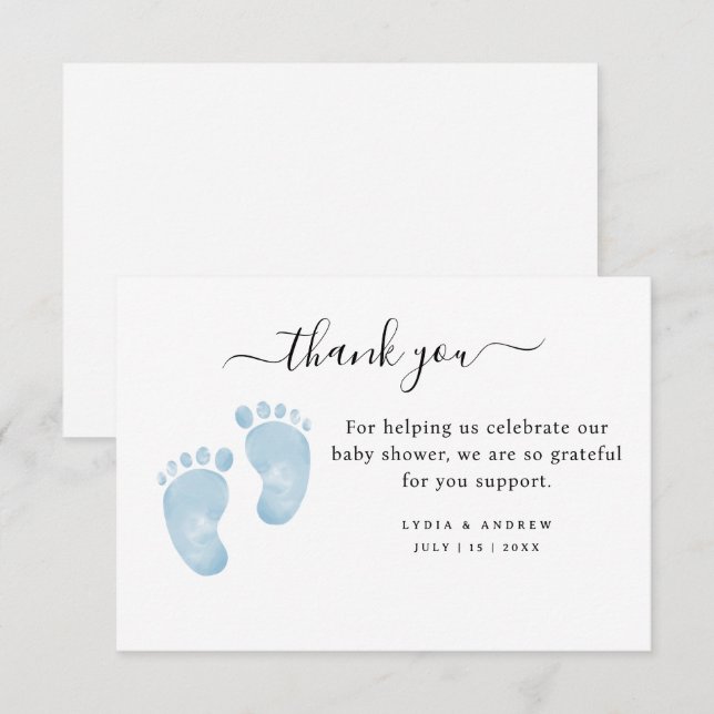 Blue Baby Feet Baby Shower Welcome Baby Boy Thank You Card (Front/Back)