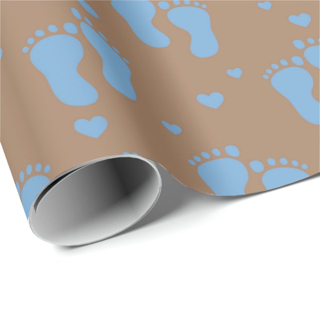 blue baby feet pattern boys wrapping paper (Roll Corner)