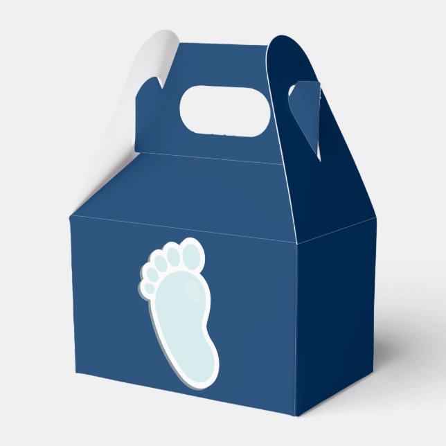 Blue Baby Footprint Baby Shower Favor Box (Front Side)