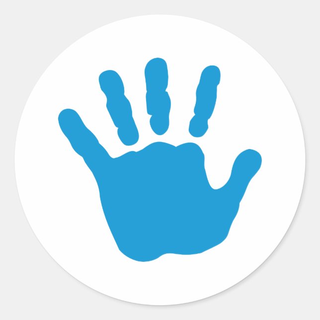 Blue baby hand classic round sticker (Front)