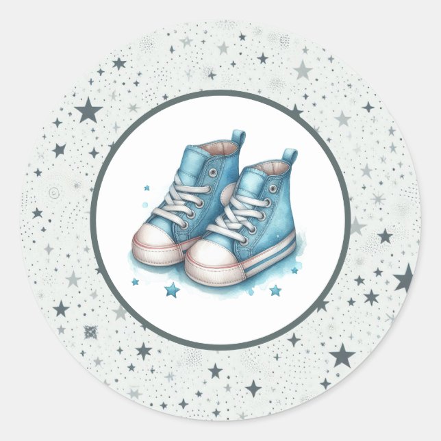 Blue Baby High Tops Baby Shower Classic Round Sticker (Front)