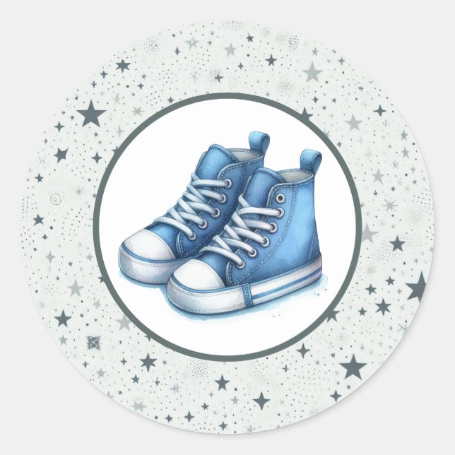 Blue Baby High Tops Baby Shower Classic Round Sticker (Front)