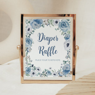 Blue Baby in Bloom Baby Shower Diaper Raffle Poster