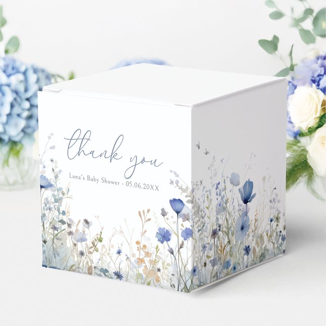 Blue Baby In Bloom Floral Wildflower Baby Shower Favor Box (Creator Uploaded)