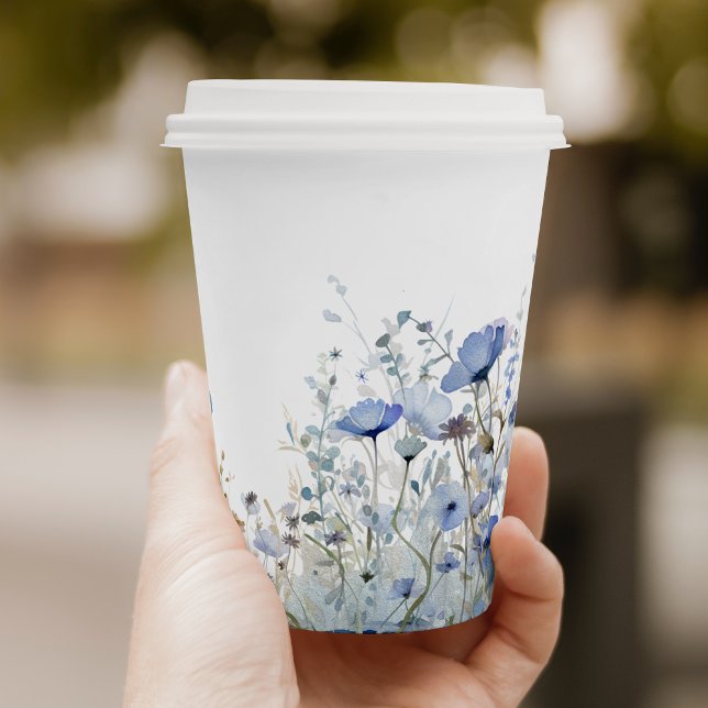 Blue Baby In Bloom Floral Wildflower Baby Shower Paper Cups (Creator Uploaded)