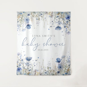 Blue Baby In Bloom Wildflower Baby Shower Backdrop Tapestry