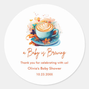 Blue Baby is Brewing Coffee Baby Shower Thank You  Classic Round Sticker