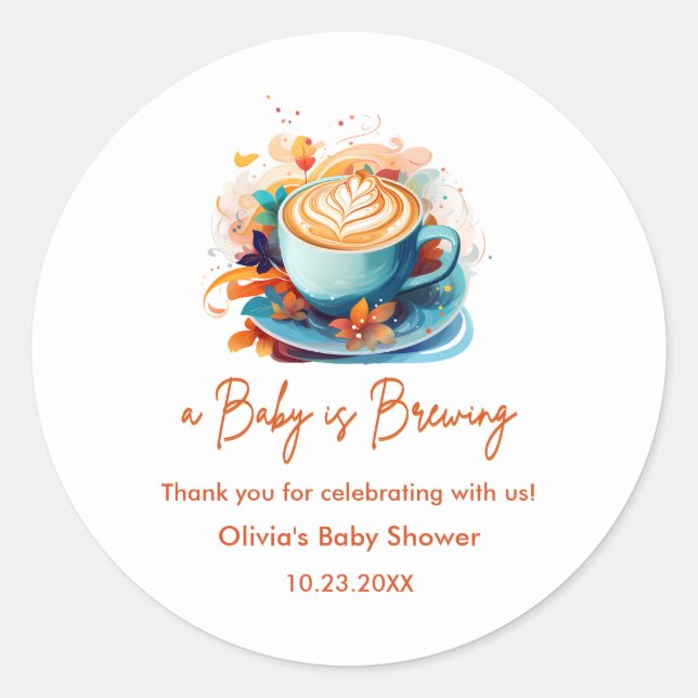Blue Baby is Brewing Coffee Baby Shower Thank You  Classic Round Sticker (Front)