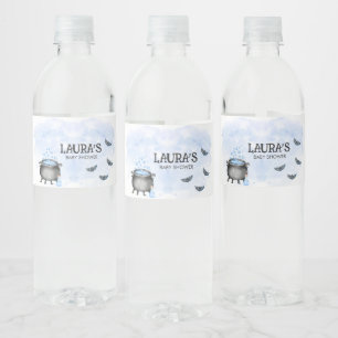 Blue Baby is Brewing Halloween Baby Shower Water Bottle Label